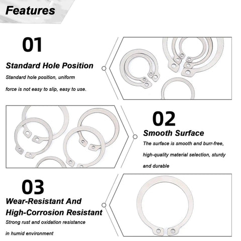 Image of the 50 Pcs 304 Stainless Steel External Circlips C Clip Snap Rings Set For Bearings And Electrical Appliances In 11 12 13 14 Mm Rust Resistant
