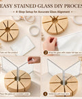 Hella Precise Stained Glass Angle Tool Set For 3D Flower And Succulent Soldering Jig Kit demonstrating 4-step setup process.