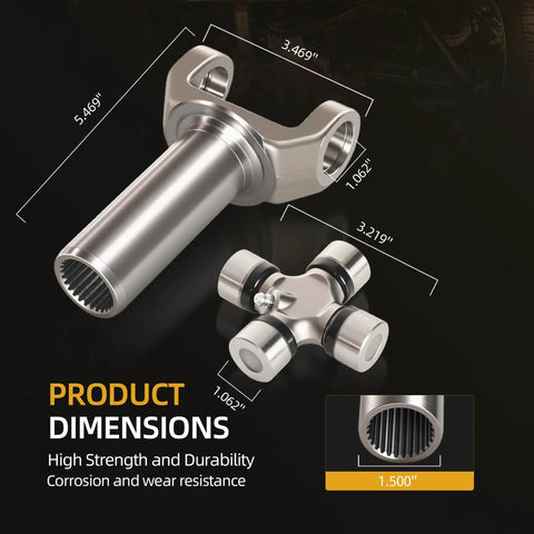 Heavy Duty Transmission Slip Yoke U Joint Kit 2 3 6081X 5 153X Fits 700R4 4L60E 4L60 Turbo Hydromatic Turbo 350 Powerglide Saginaw Muncie Borg Warner T Four Five Ten Jeep Cherokee 4WD, 26/27 spline, 5.469 in