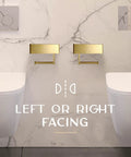 Toilet Paper Holder With Shelf Wall Mount In Gold For Modern Bathrooms, Easy Install, displayed on marble wall, left or right facing option.