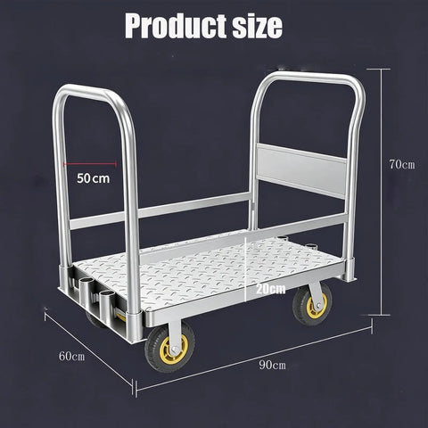 Heavy Duty Steel Platform Hand Truck With 1200 Lbs Capacity Detachable Handle Flatbed Dolly Cart 6 Inch Silent Wheels 2 Swivel 2 Fixed Casters Industrial Warehouse Trolley For Garage Factory And Shop Use 90cm By 60cm, 90x60cm platform