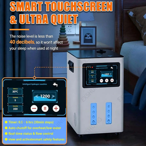 Hydrogen Inhalation Machine with 99.99 Percent Pure H2, Three Outlets, 4200 Ml Per Minute Flow, Auto Water Supply, Touchscreen Timer