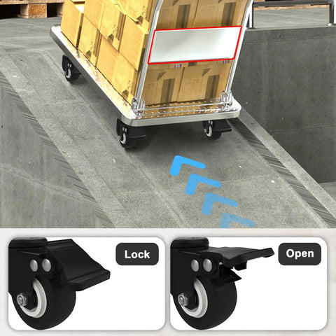 Top-Shelf 2 Inch Swivel Stem Casters With Brake, Grit Tough M8 Polyurethane Wheels For Furniture Upgrades And DIY Projects on a moving cart.