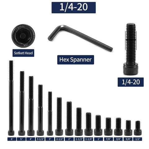Heavy Duty 1/4-20 X 4 Inch Socket Head Cap Screws Bolts 20 Piece 304 Stainless Steel Kit with hex spanner and socket heads.