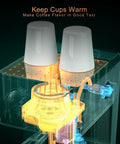 Kickstart Your Morning Hustle With This Sick Espresso Machine showing cup warming feature and internal components.