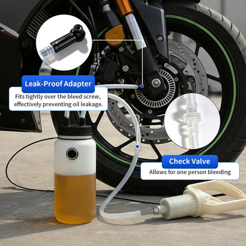MR CARTOOL brake bleeder kit for motorcycle; 1L bottle with suction hose and magnet mount, leak-proof adapter