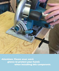 Badass Heavy Duty Circular Saw Guide And Rip Fence Replacement Kit Compatible With Makita Power Tools installation demonstration with glove safety.