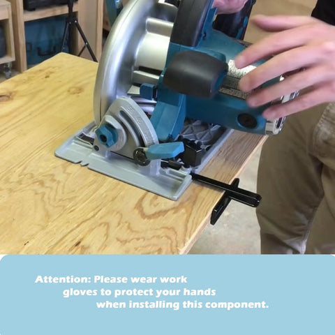 Badass Heavy Duty Circular Saw Guide And Rip Fence Replacement Kit Compatible With Makita Power Tools installation demonstration with glove safety.