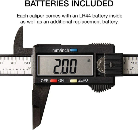 Six Inch Digital Caliper Handy Electronic Measuring Tool with Inch and Millimeter Modes, large LCD showing 2.00 inches