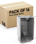 Heavy Duty Plastic Single Gang Electrical Box For New Work Wiring, Gray Finish, 18 Cu In, Captive Nails, 16 Pack with box