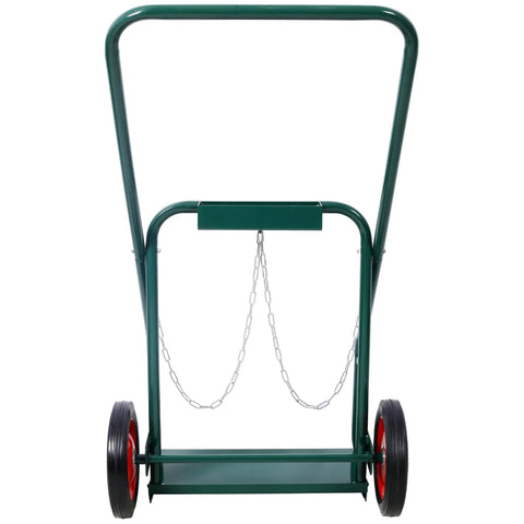 Heavy Duty 440 Lbs Welding Cylinder Cart With 10 Inch Solid Rubber Wheels Dual Oxygen And Acetylene Tank Dolly Removable Steel Cart For Secure Gas Cylinder Transport And Storage Green, front view