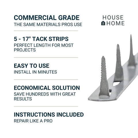 Heavy Duty 17 Inch Upholstery Tack Strips 5 Pack Premium Metal Trim Nails for Furniture fabric securing instructions overview