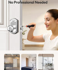 Heavy Build Satin Nickel Keypad Door Knob Lock Keyless Entry Handle being installed, showing secure design for private rooms.
