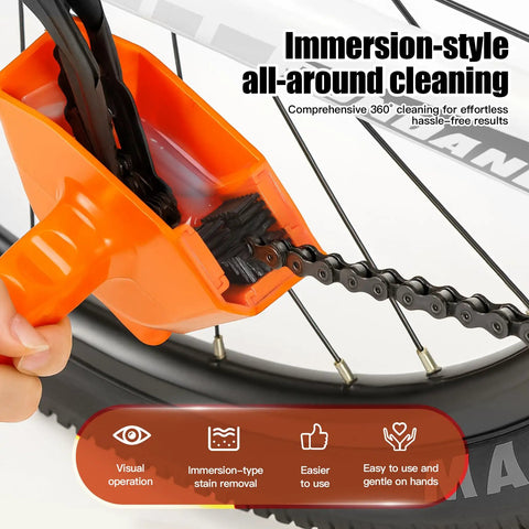Soak Action Bike Chain Cleaner That Delivers Deep Clean In Minutes, No Assembly, Ready To Use, shown cleaning bike chain