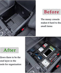 Before and after using Center Console Organizer For 2022 2023 2024 2025 2026 Toyota Tundra And 2023 2024 2025 2026 Sequoia Armrest Storage Tray.