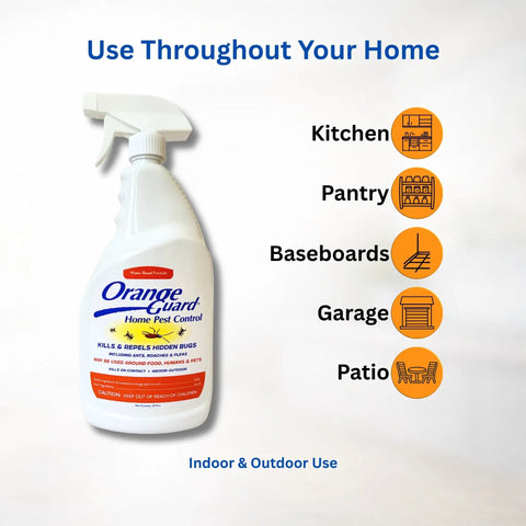 All Natural D Limonene Go To Pest Control Spray With Orange Peel Oil 32oz bottle for indoor outdoor use in home settings.