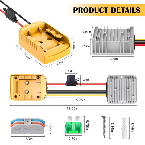 Dimensions of 20V To 12V DC Step Down Converter Kit For 18V And 20V Batteries To Power Wheels And DIY Projects 240W Output 20A Max