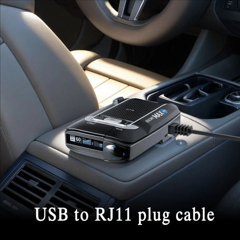Replacement Radar Detector Cable USB to RJ11 Power Cord 5 Feet Long with radar detector on car console