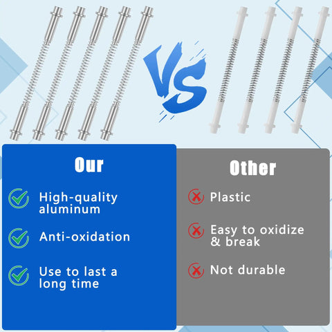 Comparison between aluminum and plastic storm door hinge pin kits for screen doors, highlighting durability and materials.