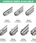 Various sizes of metal pins, including 5mm, designed for Beefed-Up Heavy Duty T-Handle Quick Release Lock Pins 3/16 Inch Diameter applications.