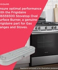 316559300 Oval Surface Burner Replacement For Gas Ranges And Stoves next to black oven in kitchen setting