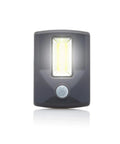 Motion Activated LED Light With Easy Install And Water Resistant Build, Black Finish, Weatherproof Sensor Lighting For Hallways, Stairways, Garage Or Indoor And Outdoor Use. Front view with sensor and LED panel