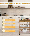 Heavy Duty Carbonized Bamboo Rolling Cart With Whisper Quiet Caster Wheels Plus Roomy Storage Drawers Easy Glide Mobile Kitchen Sidekick for coffee and supplies in a stylish kitchen.
