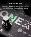 Close-up of TONEX Pedal Ultra Realistic Stereo Multi-Effects For Guitar And Bass with a textured aluminum chassis and LED light.