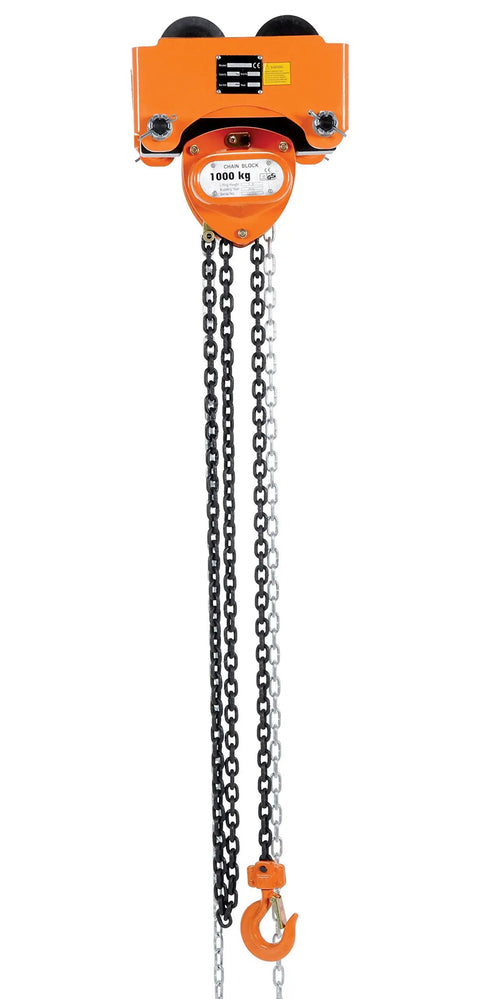 Low Headroom Chain Hoist With Push Trolley For Tight Spaces, Built Like A Workhorse, Heavy Duty Steel Construction, 2000 Lb Capacity
