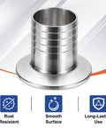 1.5 Inch Tri Clamp To Hose Barb Adapter, Wicked Strong Sus304 Stainless Steel Sanitary Fitting, close-up on smooth surface and rust-resistant design.