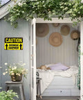 Funny Dope Caution Overhead Equipment Metal Sign 8x12 Inch Aluminum Wall Decor on outdoor garden shed