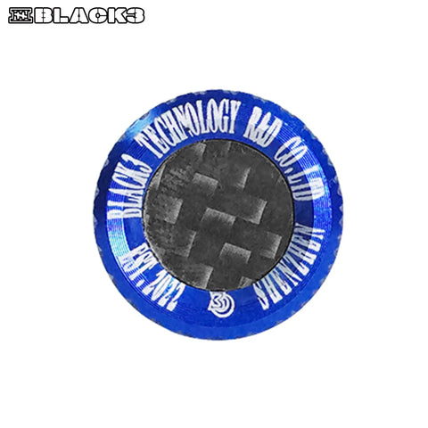 Road Ready Carbon Fiber And Aluminum Knurled Seat Fender Bolt Quarter Inch 20 Thread with blue design and carbon fiber center.
