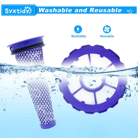 Dyson DC50 Vacuum Filter Replacement Set With One HEPA Post Filter And Two Washable Pre Filters shown submerged in water