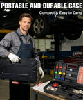 Mechanic holding portable case of 16 Inch Rivet Nut Tool Kit with 12 SAE and Metric Mandrels, 190 Rivet Nuts on workbench