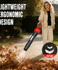 Person using Power Packed Cordless 20V Leaf Blower With 700 CFM And 200 MPH on a patio, lightweight ergonomic design highlighted.