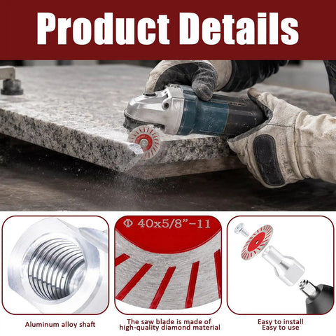 Badass Grade 4 Pack Mini Diamond Saw Blades Set For Granite Marble And Tile Precision Cutting With 5 8 11 Arbor Includes Flange Fasteners For Beveling Detail Projects on a granite surface with a grinder.