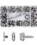 150 Piece Canvas Snap Kit Tool Set Marine Grade Stainless Steel Five Eighths Inch Snaps With Screws Sockets Covers And Two Setting Tools