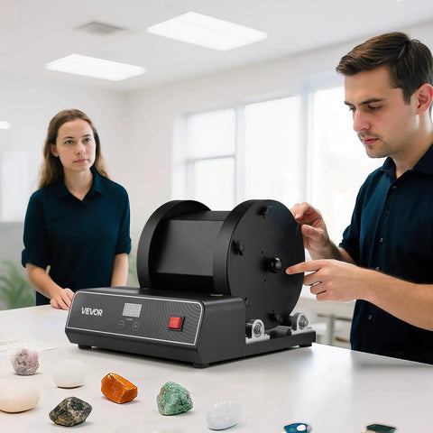 Rock Tumbler Kit For Home Hobbyists, Sweet 17 Lb Capacity, 2 Speed Polisher With 240 Hour Polishing Timer on table with rocks