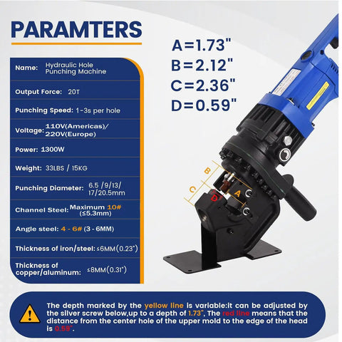 Heavy Duty 1300W Electric Hydraulic Hole Puncher With No Sweat Ten Ton Power And Pro Grade Die Set For Angle Iron Channel Steel Works Like A Champ On Any Shop Floor Or Jobsite Project Today