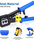 Metal material Pass Through RJ45 Crimp Tool Kit All In One Ethernet Crimper with blue handles and safety features
