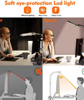 Comparison of soft eye-protection LED light with 31.5-inch reach and 5 dim levels for desk work.