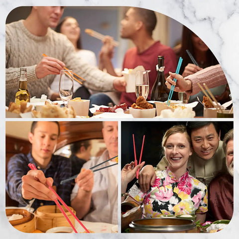 Group dining with Dishwasher Safe Fiberglass Chopsticks Set for Everyday Meals, 5 Pairs, colorful and reusable in use