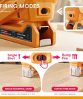 Badass Three In One Cordless Staple Gun And Brad Nailer showing two firing modes for versatile fastening on wood.