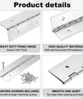 Heavy Duty Piano Hinge 24 X 2 Inch 304 Stainless Steel Continuous Hinge 2 Pack showing product details and installation screws.