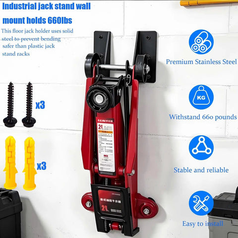 2 Pack Wall Mount Jack Stands Organizer For Floor Jacks Universal Car Jack Holder Space Saving Garage Rack Brackets Installed