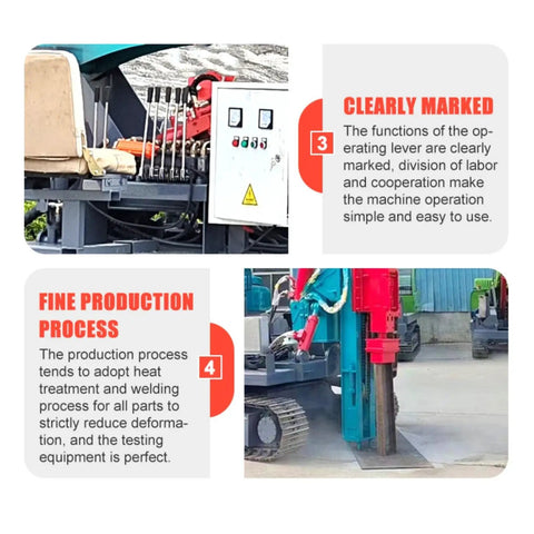 Close-up of the controls on a Beefy Hydraulic Guardrail Pile Driver Machine For Post Installation And Highway Roadside Guardrail Construction Crawler And Tracked Pile Driving Equipment For Steel Posts