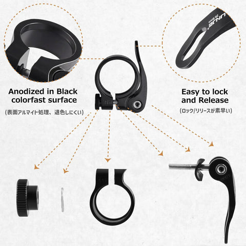 Beefy Aluminum Alloy Bike Seat Post Clamp With Quick Release Easy Install Retaining Bolt Fits 28.6mm 31.8mm 34.9mm Seatposts