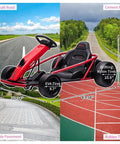 Heavy Duty Electric Go Kart For Kids 8 To 14, 24V Ride On Racing Toy with dual 300W motors, shown on various surfaces.