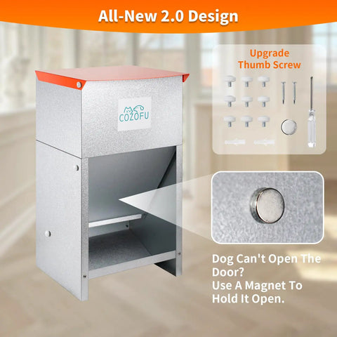 Heavy Duty Galvanized Dog Feeder Bowl Station For Indoor Outdoor Use With 25 Pound Gravity Fed Kibble Dispenser Built Like A Boss To Keep Your Pupper Fully Fed Daily in stylish 2.0 design.