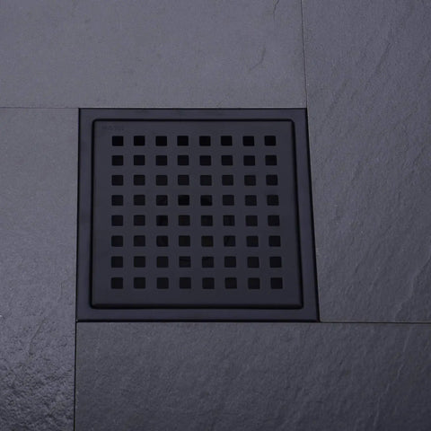 6 Inch Stainless Steel Shower Floor Drain With Threaded Adapter And Removable Grid Cover With Slick Matte Black Finish